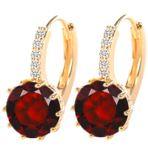 Leverback Red CZ Fashion Earrings - Picture 1 of 11